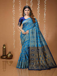 Elegant Royal Blue Banarasi Style Zari Woven Saree with Rich Golden Designer Pallu – Wedding & Festive Wear