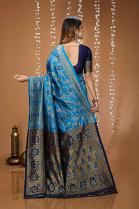 Elegant Royal Blue Banarasi Style Zari Woven Saree with Rich Golden Designer Pallu – Wedding & Festive Wear