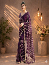 Maroon Embroidered Georgette Saree with Golden Zari Border