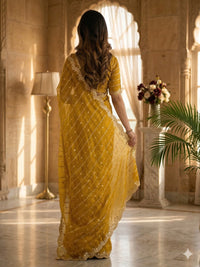 Maroon Embroidered Georgette Saree with Golden Zari Border