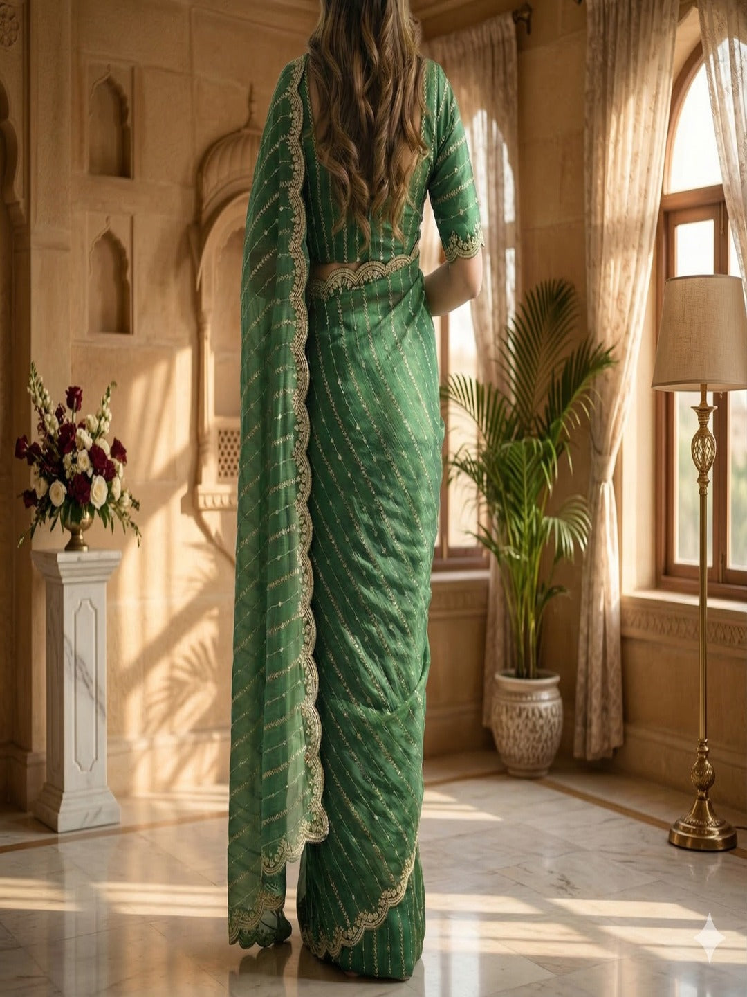 Maroon Embroidered Georgette Saree with Golden Zari Border