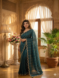 Maroon Embroidered Georgette Saree with Golden Zari Border