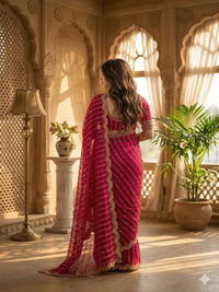 Maroon Embroidered Georgette Saree with Golden Zari Border