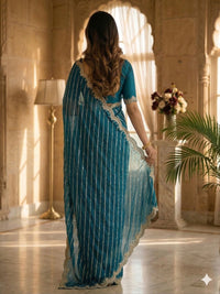 Maroon Embroidered Georgette Saree with Golden Zari Border