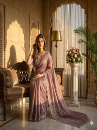 Maroon Embroidered Georgette Saree with Golden Zari Border