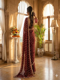 Maroon Embroidered Georgette Saree with Golden Zari Border
