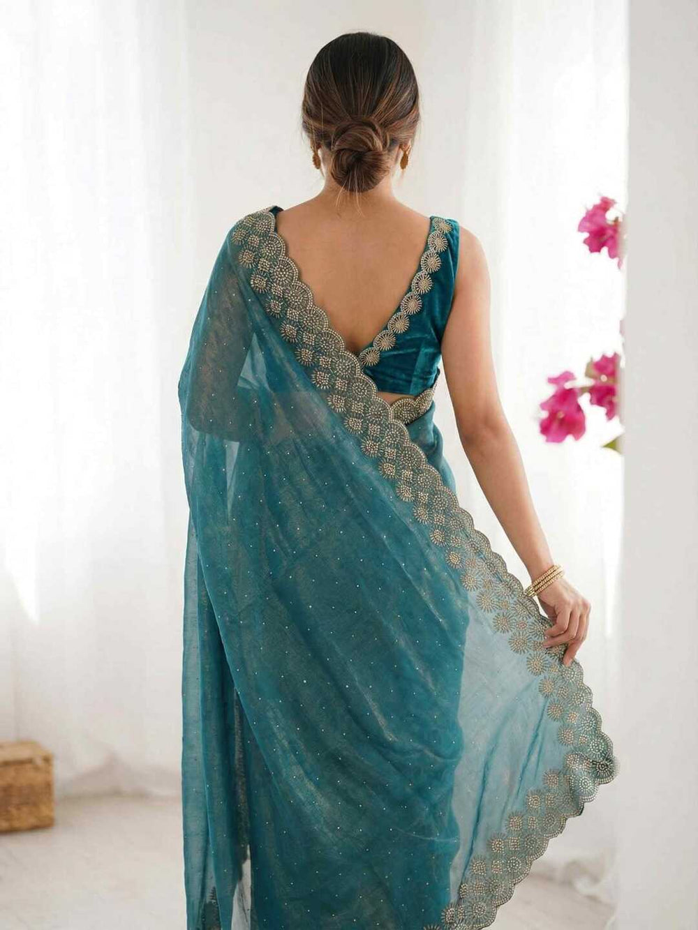 Elegant Maroon Georgette Saree with Golden Embroidered Border – Party & Festive Wear