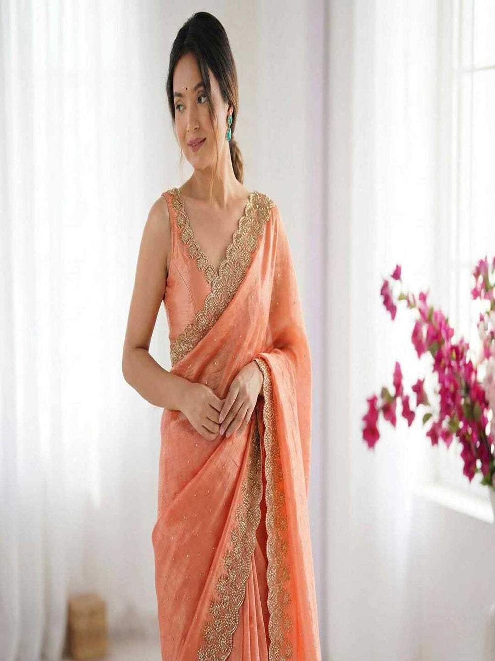 Elegant Maroon Georgette Saree with Golden Embroidered Border – Party & Festive Wear