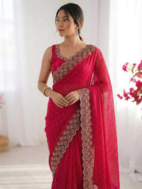 Elegant Maroon Georgette Saree with Golden Embroidered Border – Party & Festive Wear