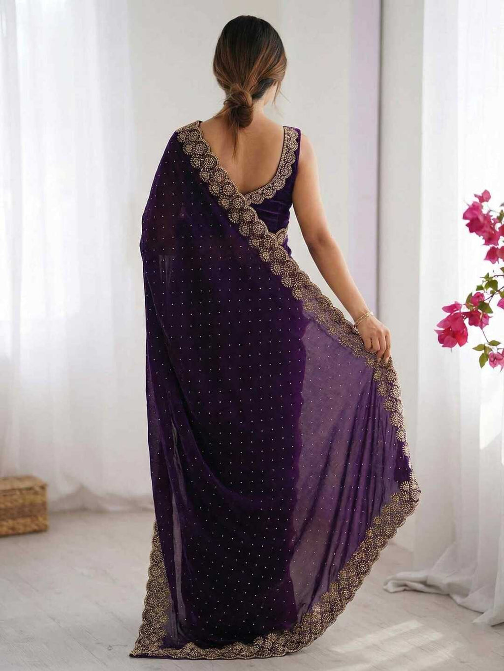 Elegant Maroon Georgette Saree with Golden Embroidered Border – Party & Festive Wear