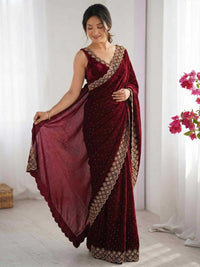 Elegant Maroon Georgette Saree with Golden Embroidered Border – Party & Festive Wear