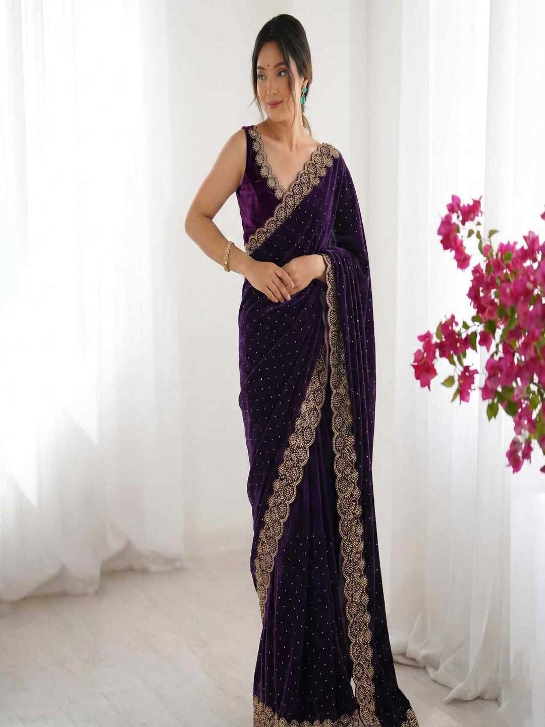 Elegant Maroon Georgette Saree with Golden Embroidered Border – Party & Festive Wear