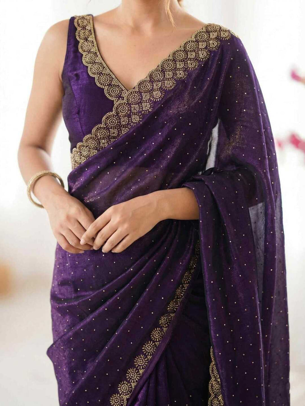 Elegant Maroon Georgette Saree with Golden Embroidered Border – Party & Festive Wear