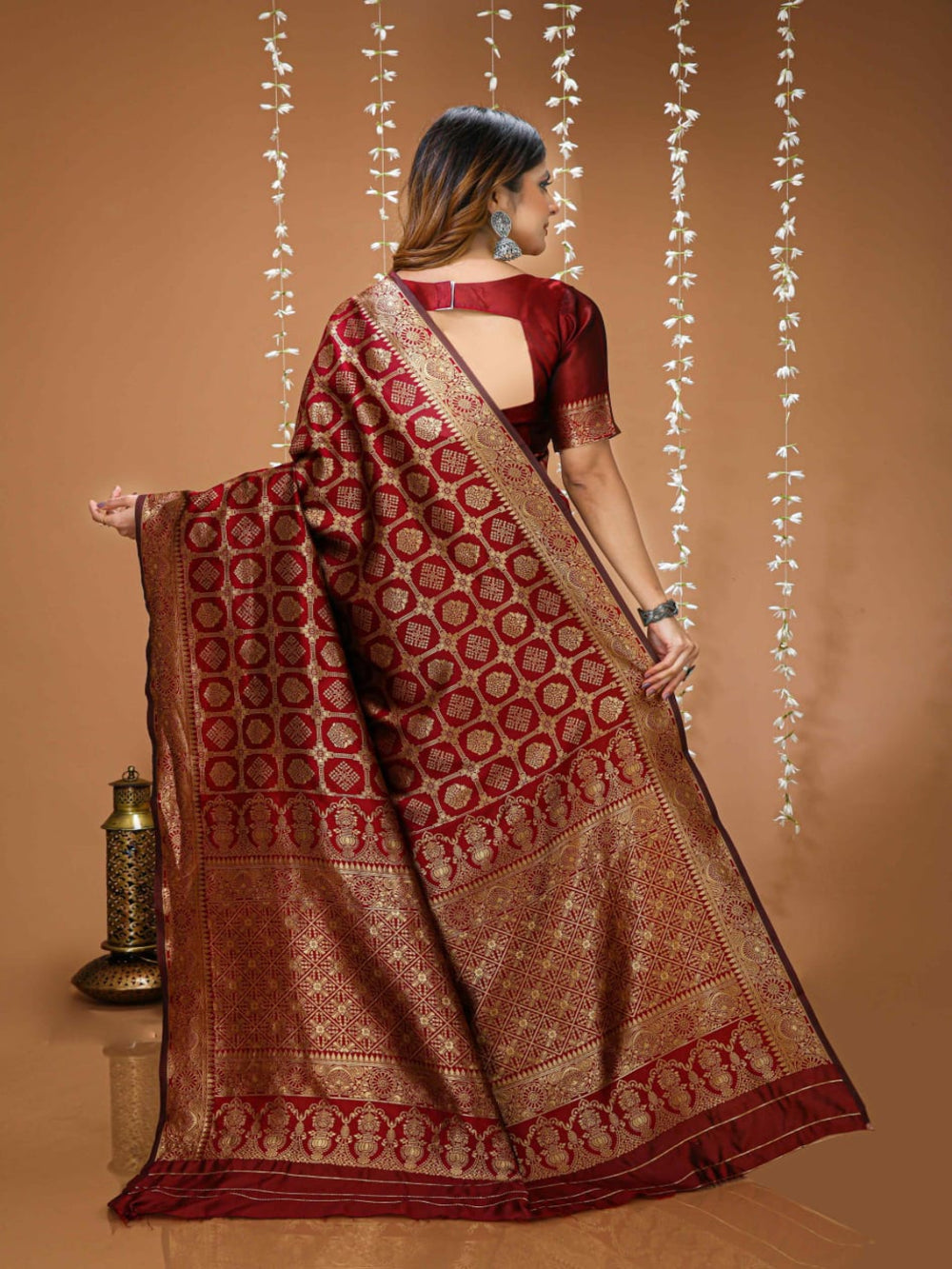 Royal Maroon Banarasi Silk Saree with Intricate Golden Zari Work