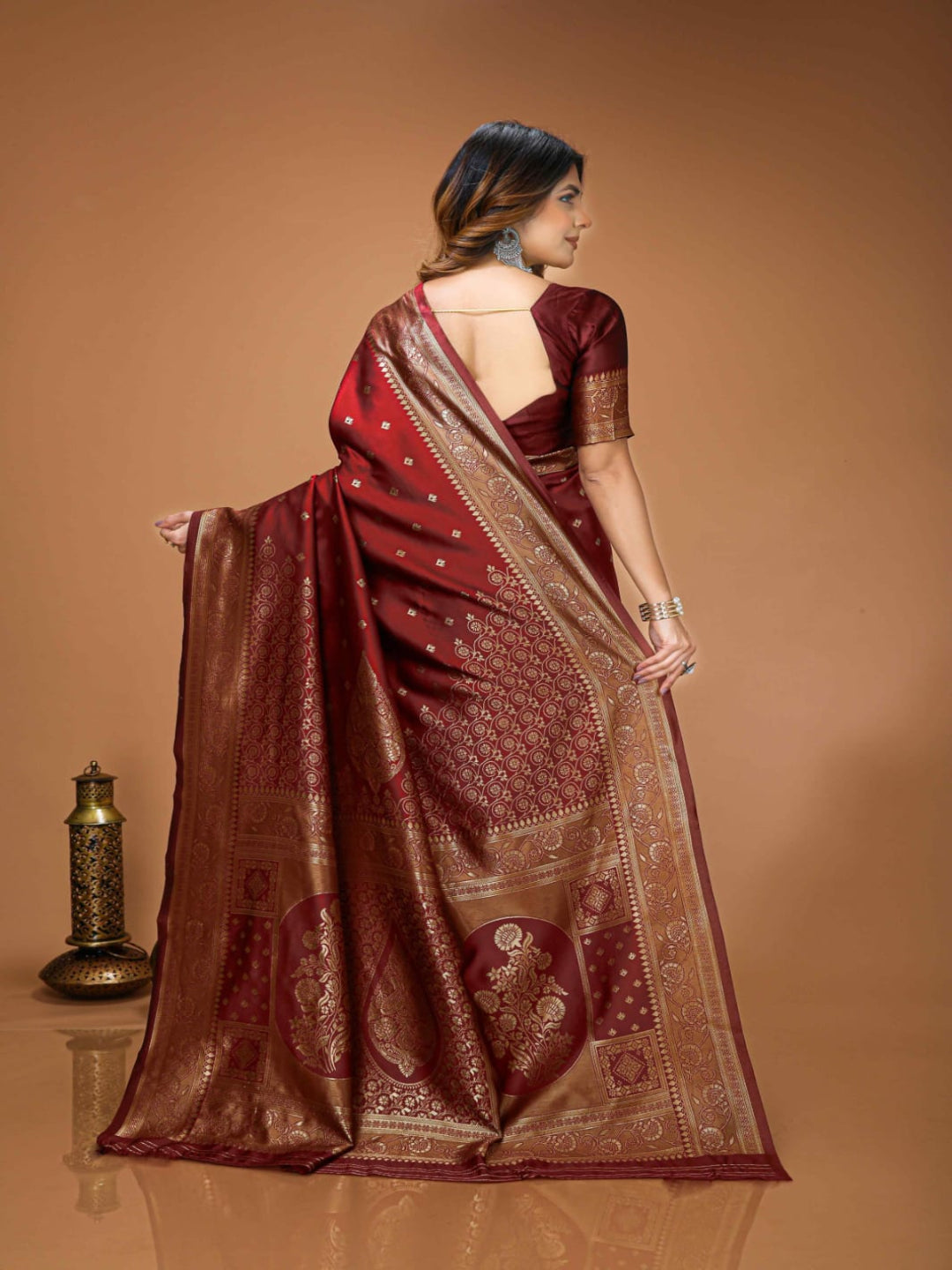 Royal Maroon Banarasi Silk Saree with Rich Golden Zari Border