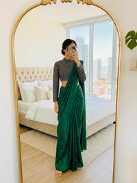 Elegant Bottle Green Satin Saree with Designer Blouse