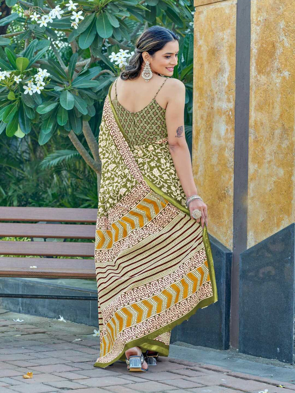 Classic Black Printed Pure Cotton Saree with Intricate Ethnic Border