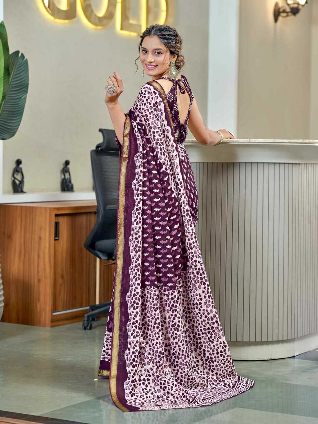 Elegant Navy Blue & White Printed Pure Cotton Saree with Classic Border
