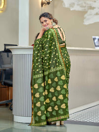 Elegant Chocolate Brown Printed Pure Cotton Saree with Golden Motifs