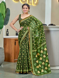 Elegant Chocolate Brown Printed Pure Cotton Saree with Golden Motifs