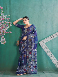 Pure Cotton Black Multicolor Floral Printed Saree