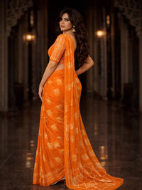 Pure Cotton Bright Orange Traditional Printed Saree