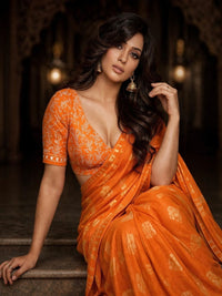 Pure Cotton Bright Orange Traditional Printed Saree