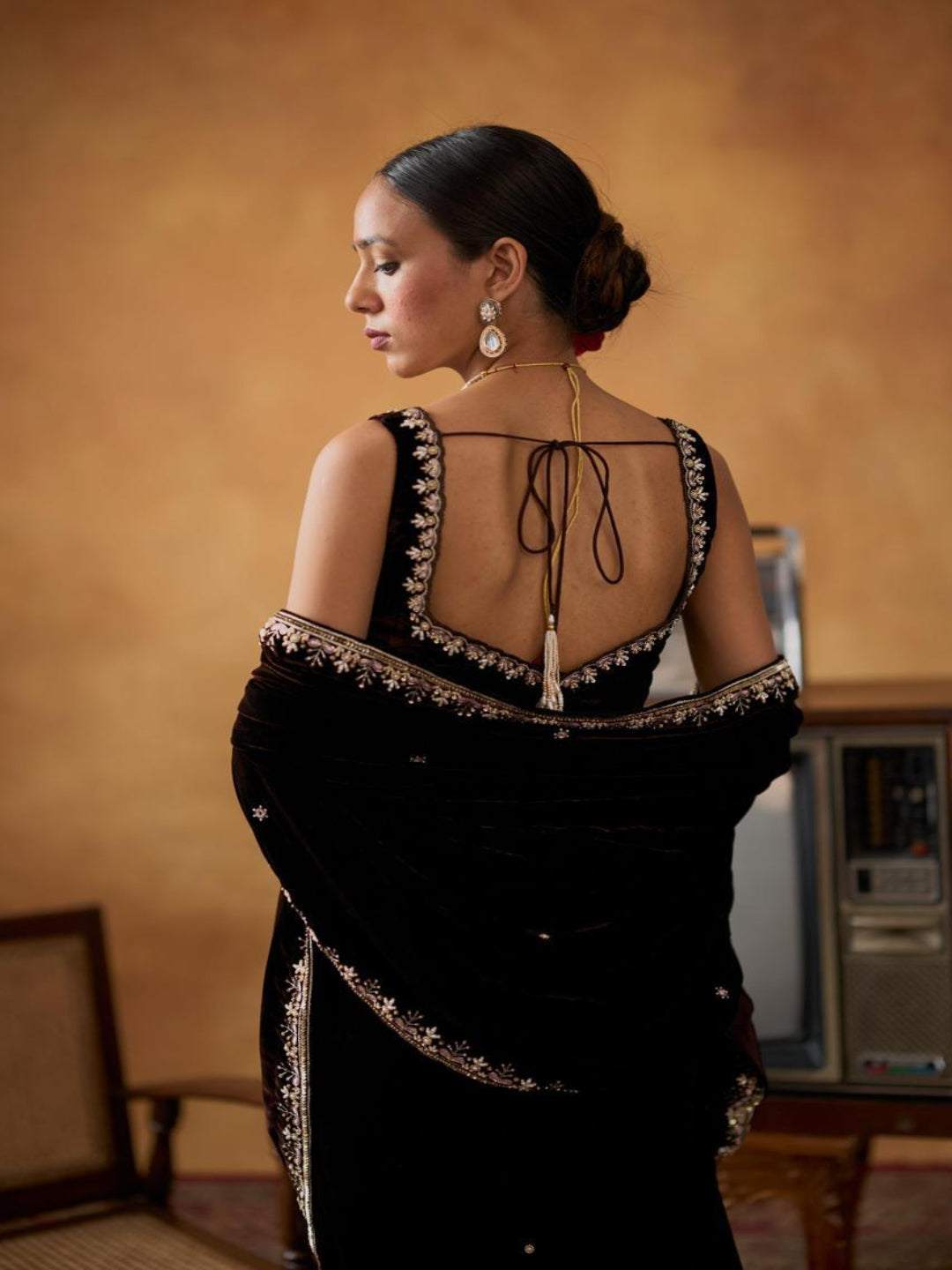 Noor Black Velvet Bridal Embroidered Saree