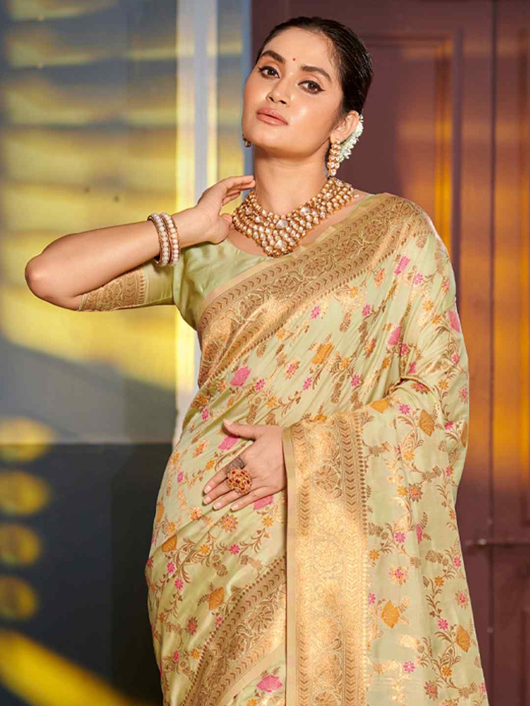 Mustard Yellow Banarasi Silk Saree with Golden Zari Work, Traditional Weave