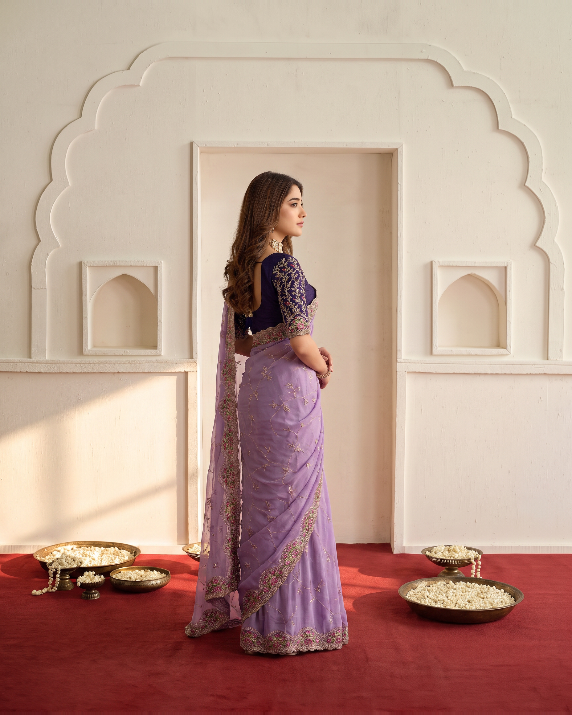 Aadhya Star Meena Jaal Festive Saree with Detailed Motifs - Lavender - side