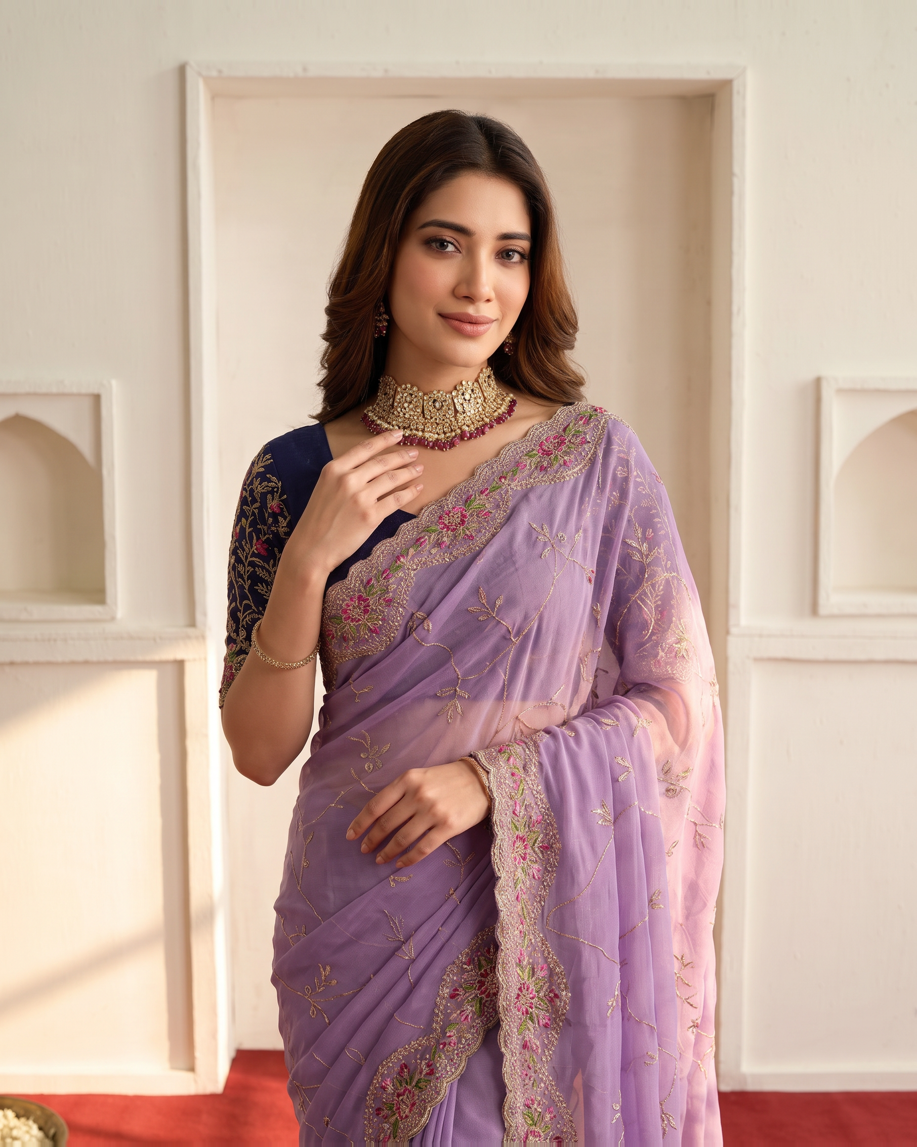 Aadhya Star Meena Jaal Festive Saree with Detailed Motifs - Lavender - upper closeup
