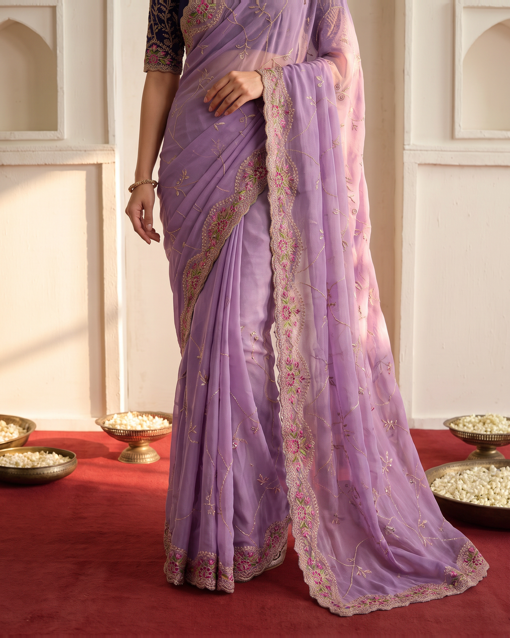 Aadhya Star Meena Jaal Festive Saree with Detailed Motifs - Lavender - lower closeup
