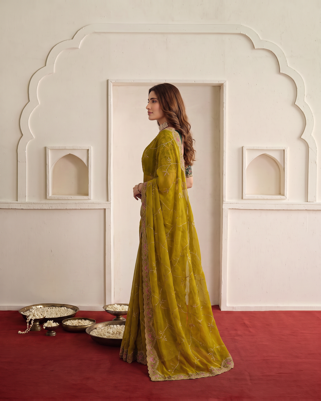 Aadhya Star Meena Jaal Festive Saree with Detailed Motifs - Mustard - side