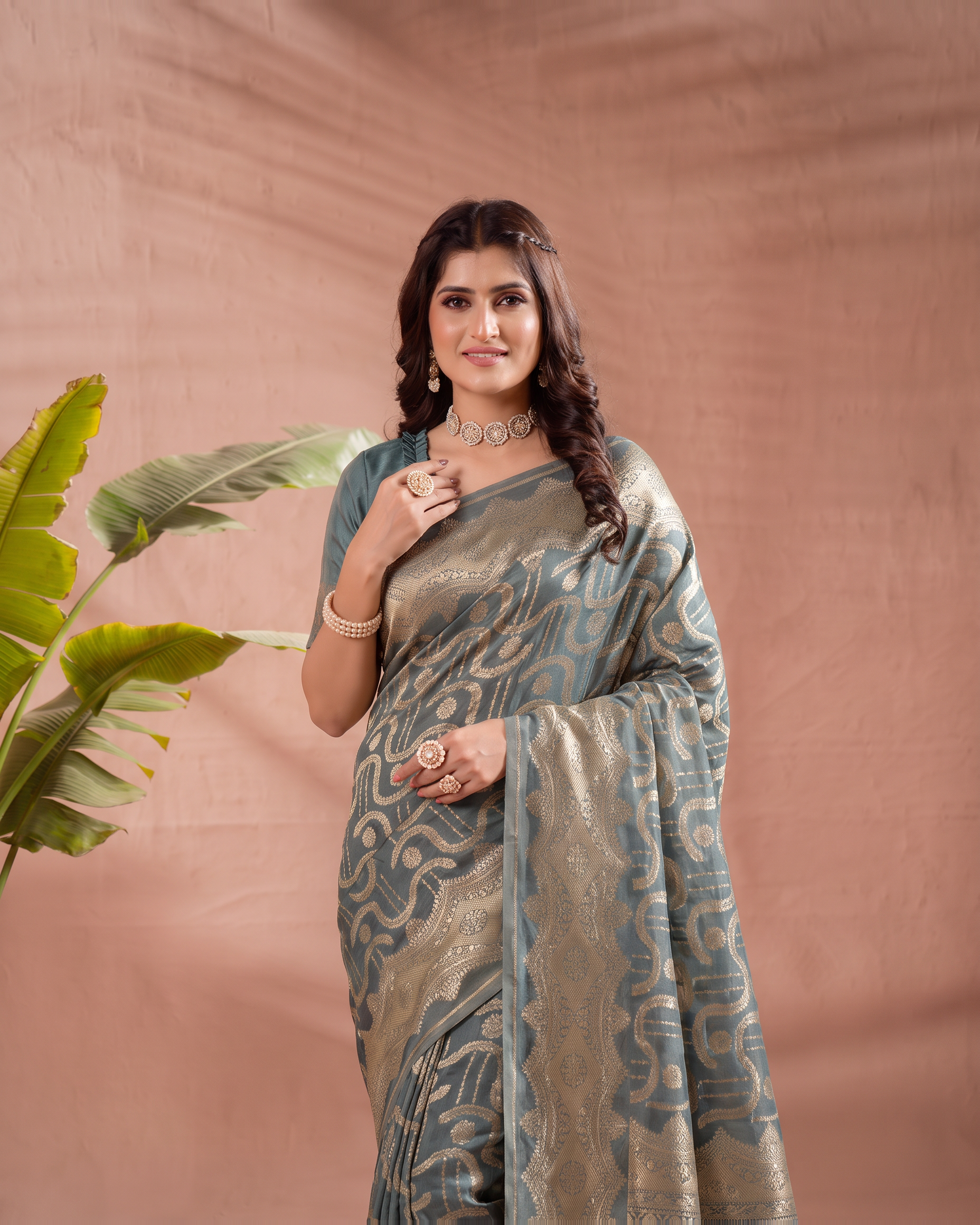 Aadvika Pastel Zari Paithani Silk Saree - Airforce Blue - upper closeup