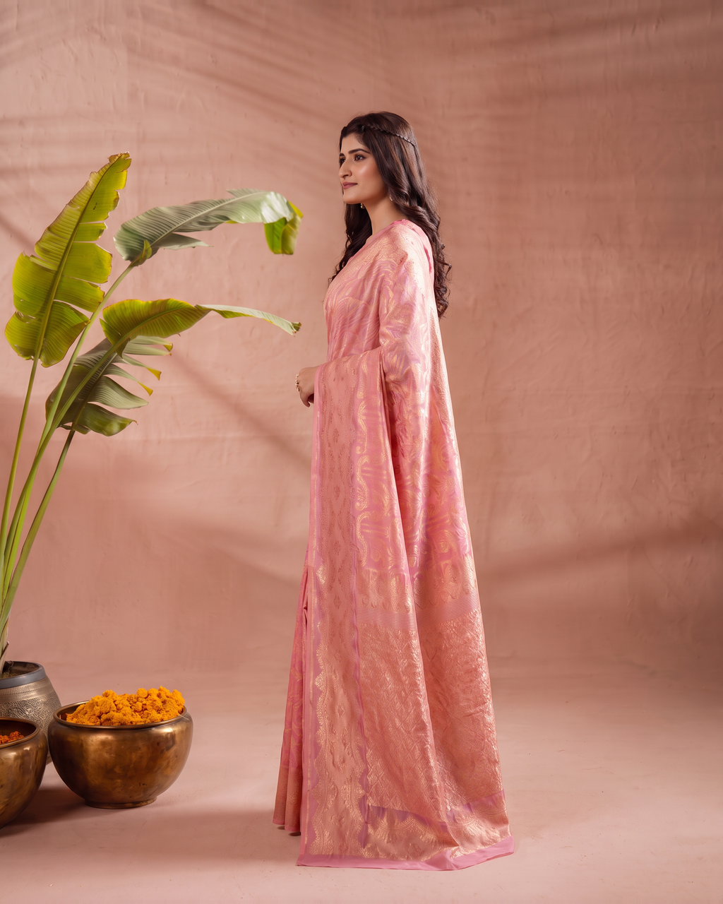 Aadvika Pastel Zari Paithani Silk Saree - Pink - side drape
