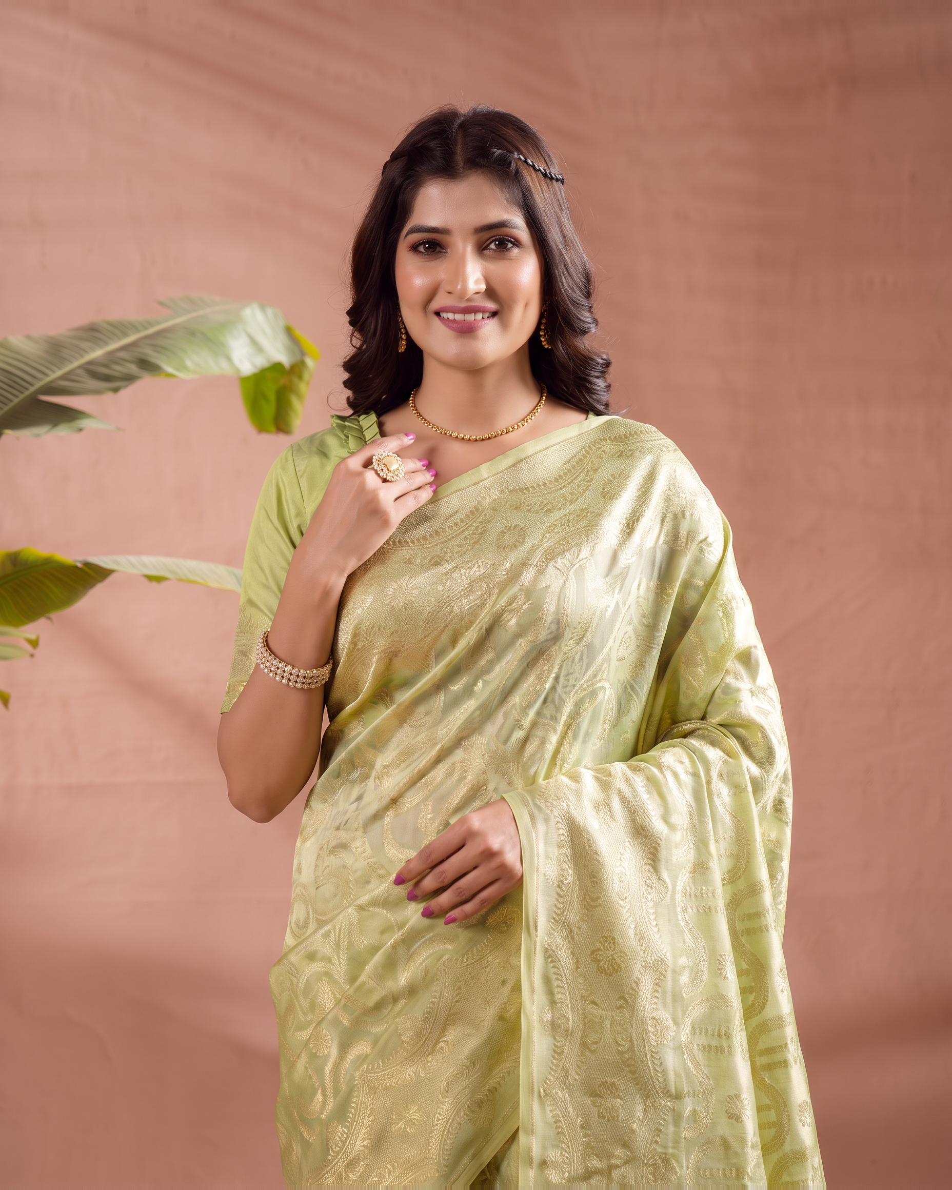 Aadvika Pastel Zari Paithani Silk Saree - Pista Green - upper closeup