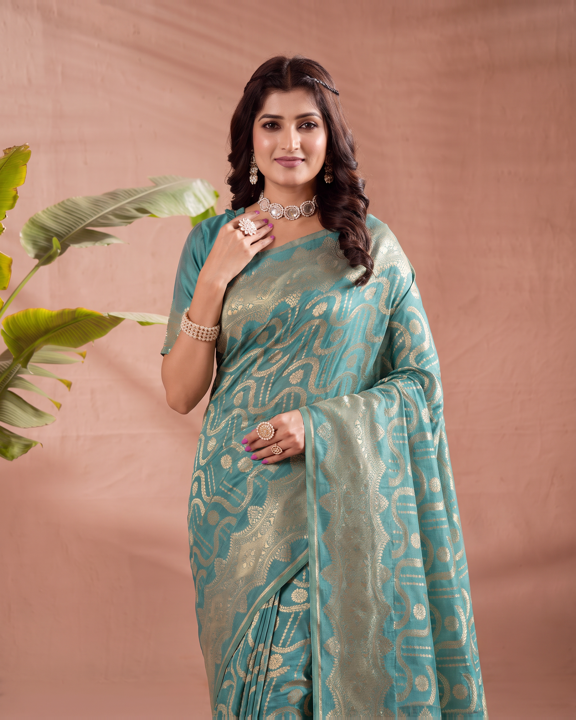 Aadvika Pastel Zari Paithani Silk Saree - Rama Green - upper closeup