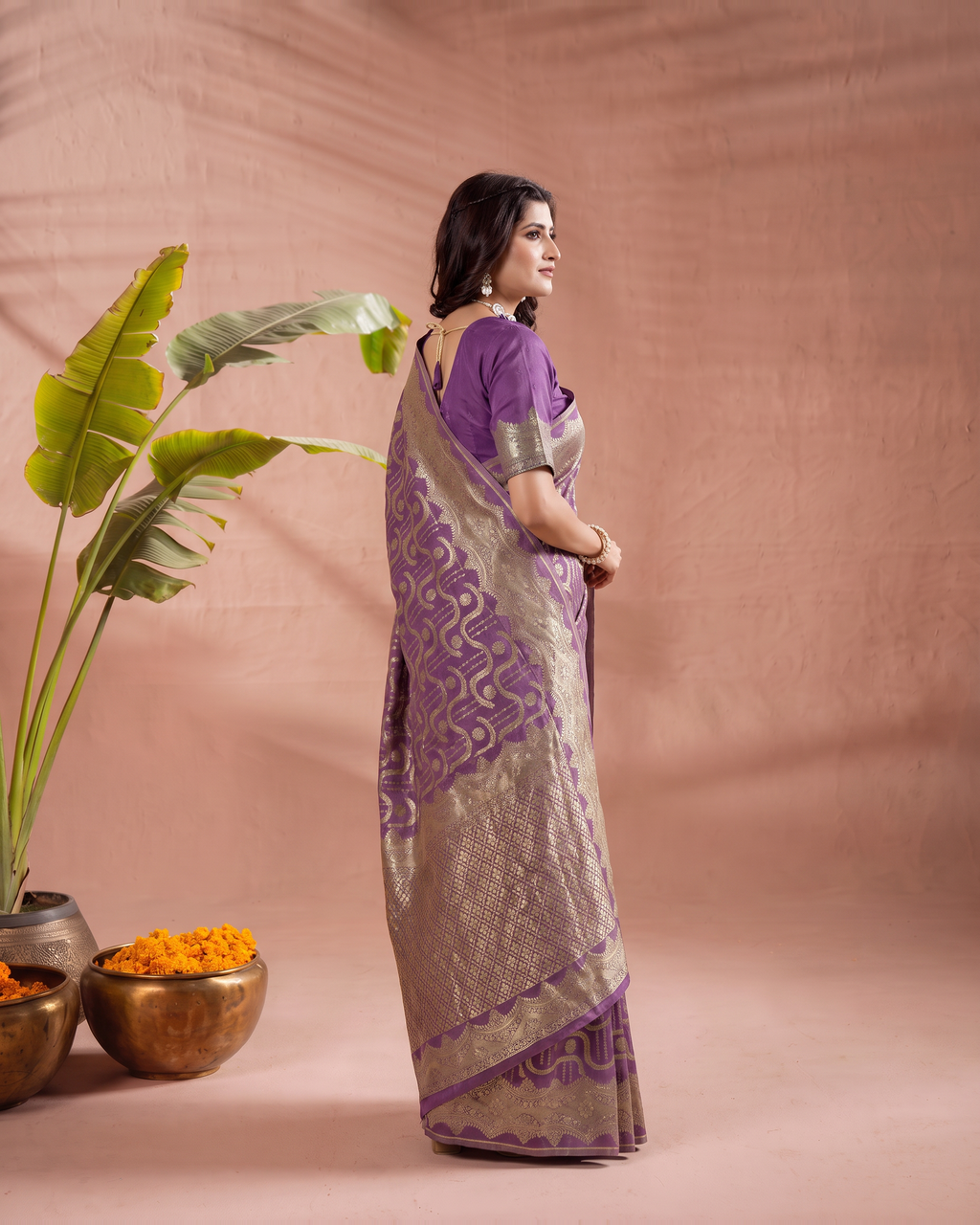 Aadvika Pastel Zari Paithani Silk Saree - Wine - side drape