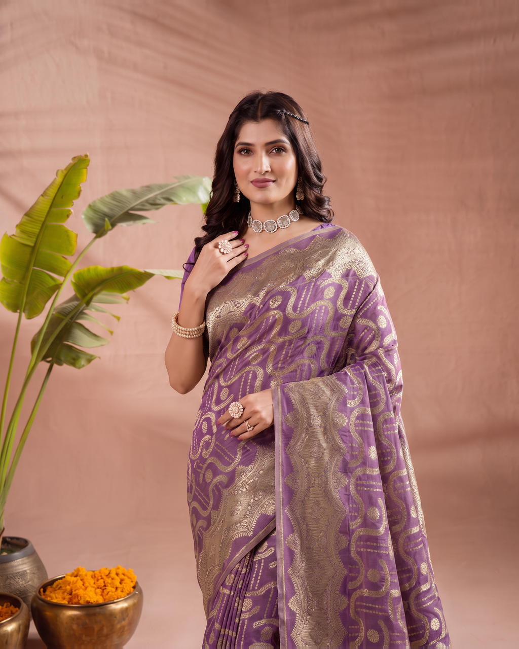 Aadvika Pastel Zari Paithani Silk Saree - Wine - upper closeup