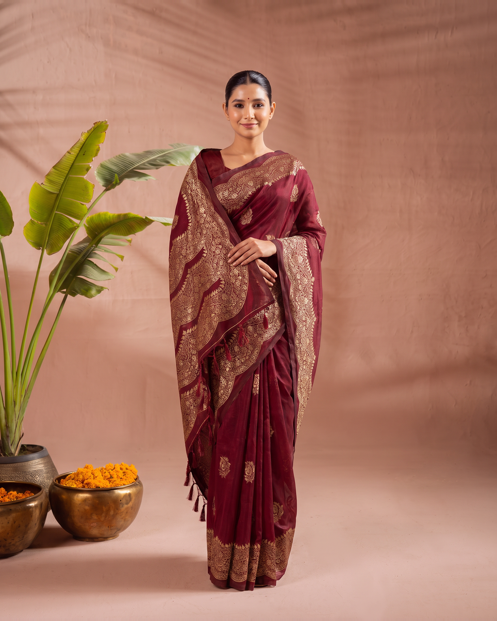Aaradhya Peacock Pallu Paithani Silk Saree - Maroon - full saree hero