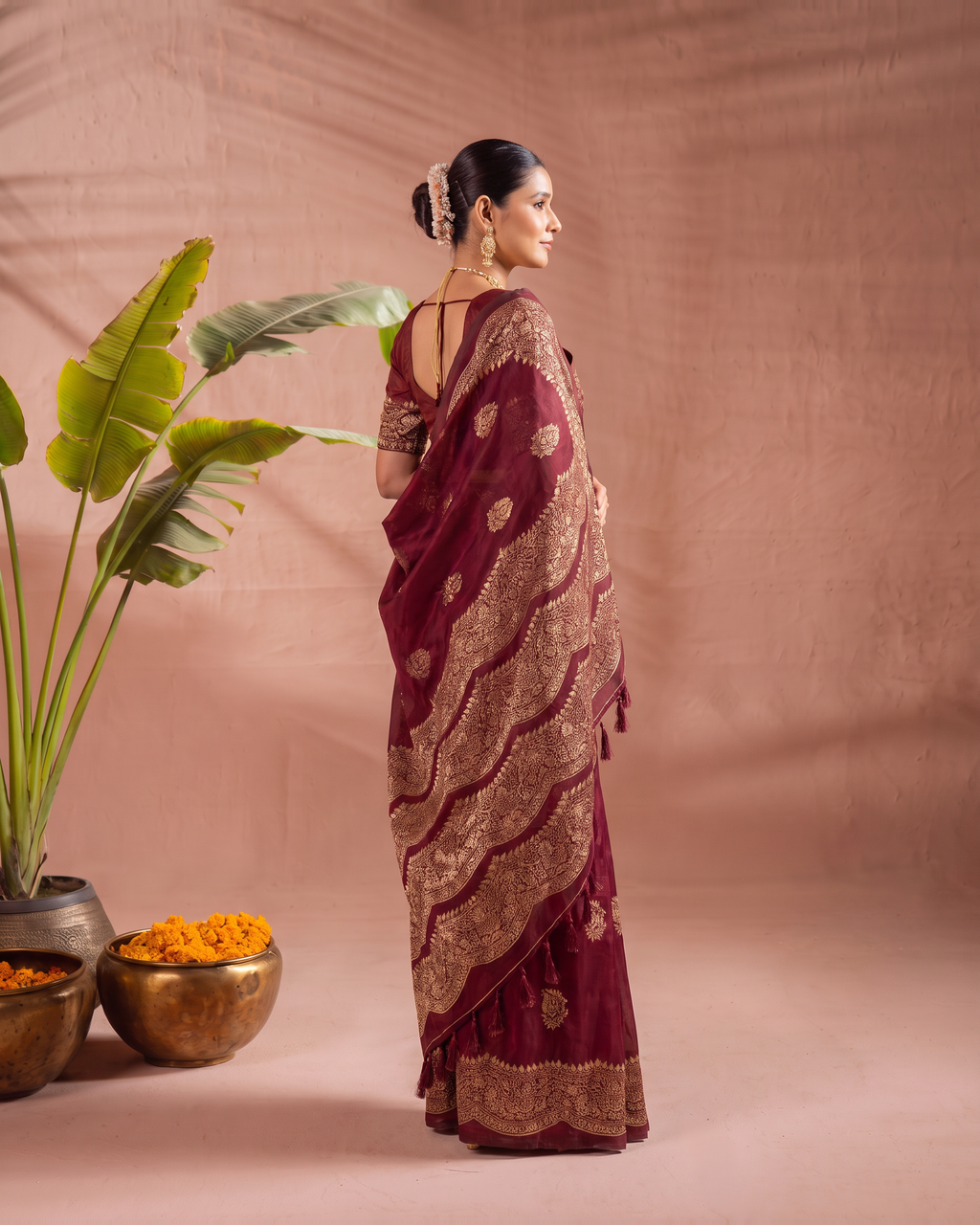 Aaradhya Peacock Pallu Paithani Silk Saree - Maroon - side drape