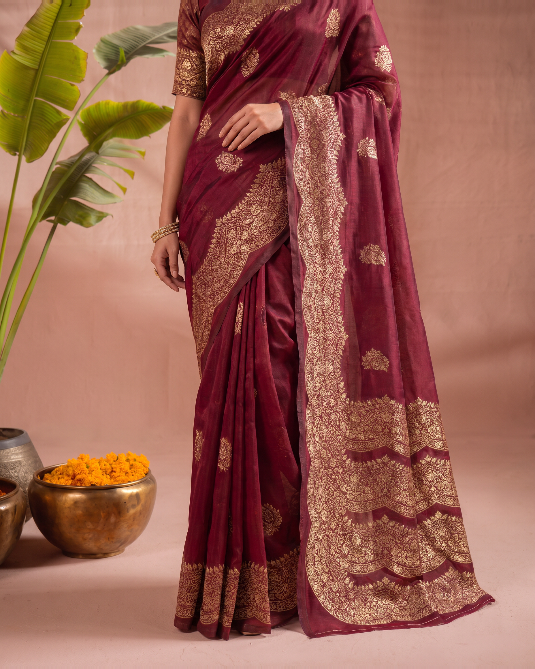 Aaradhya Peacock Pallu Paithani Silk Saree - Maroon - lower border closeup