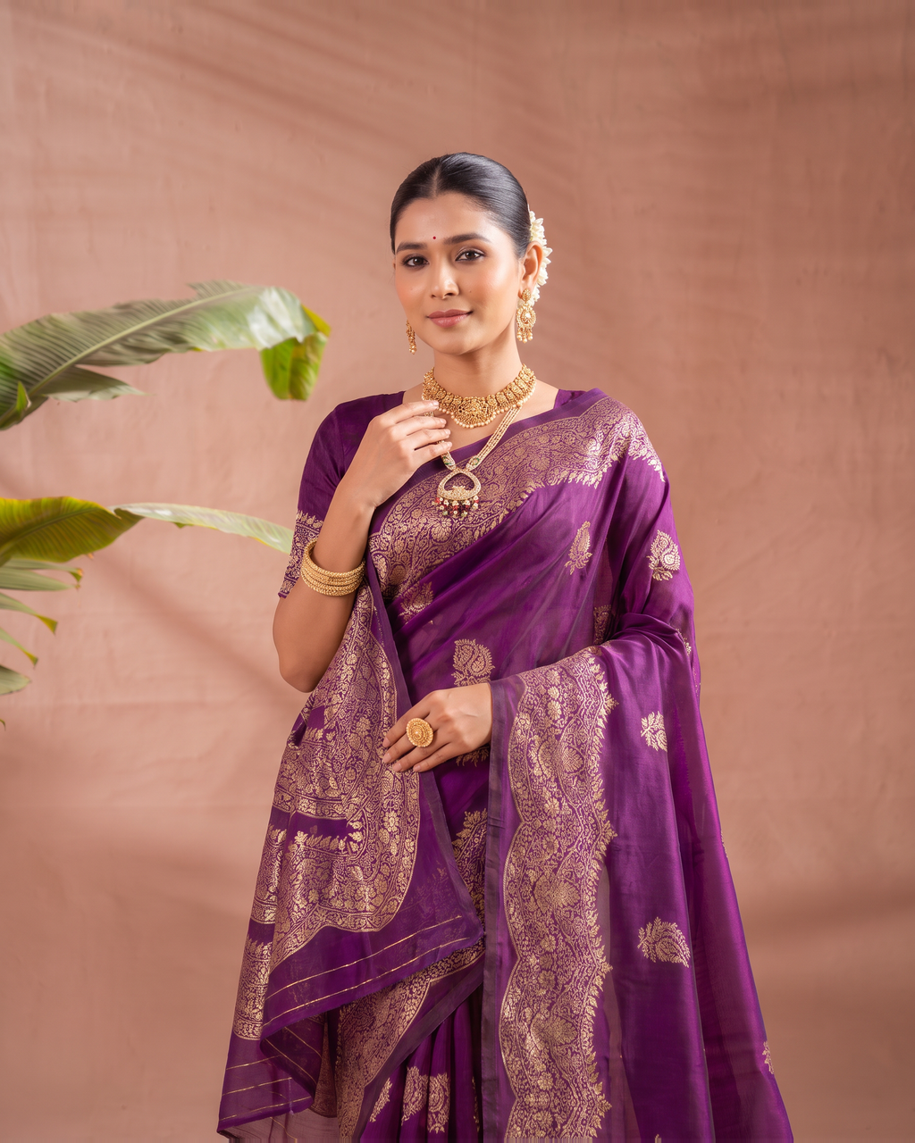 Aaradhya Peacock Pallu Paithani Silk Saree - Purple - upper closeup