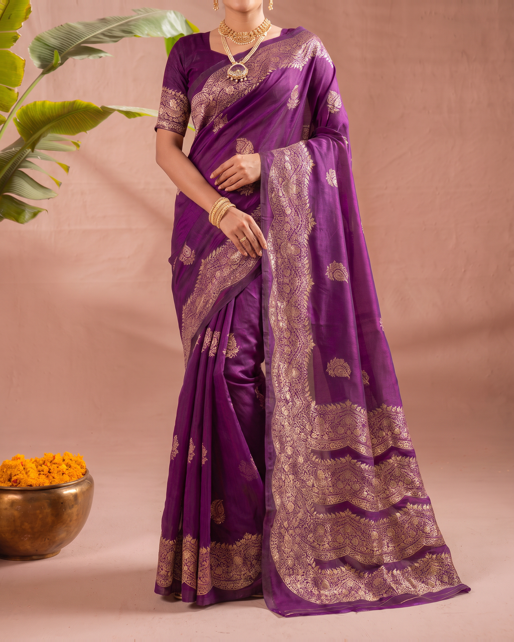Aaradhya Peacock Pallu Paithani Silk Saree - Purple - lower border closeup
