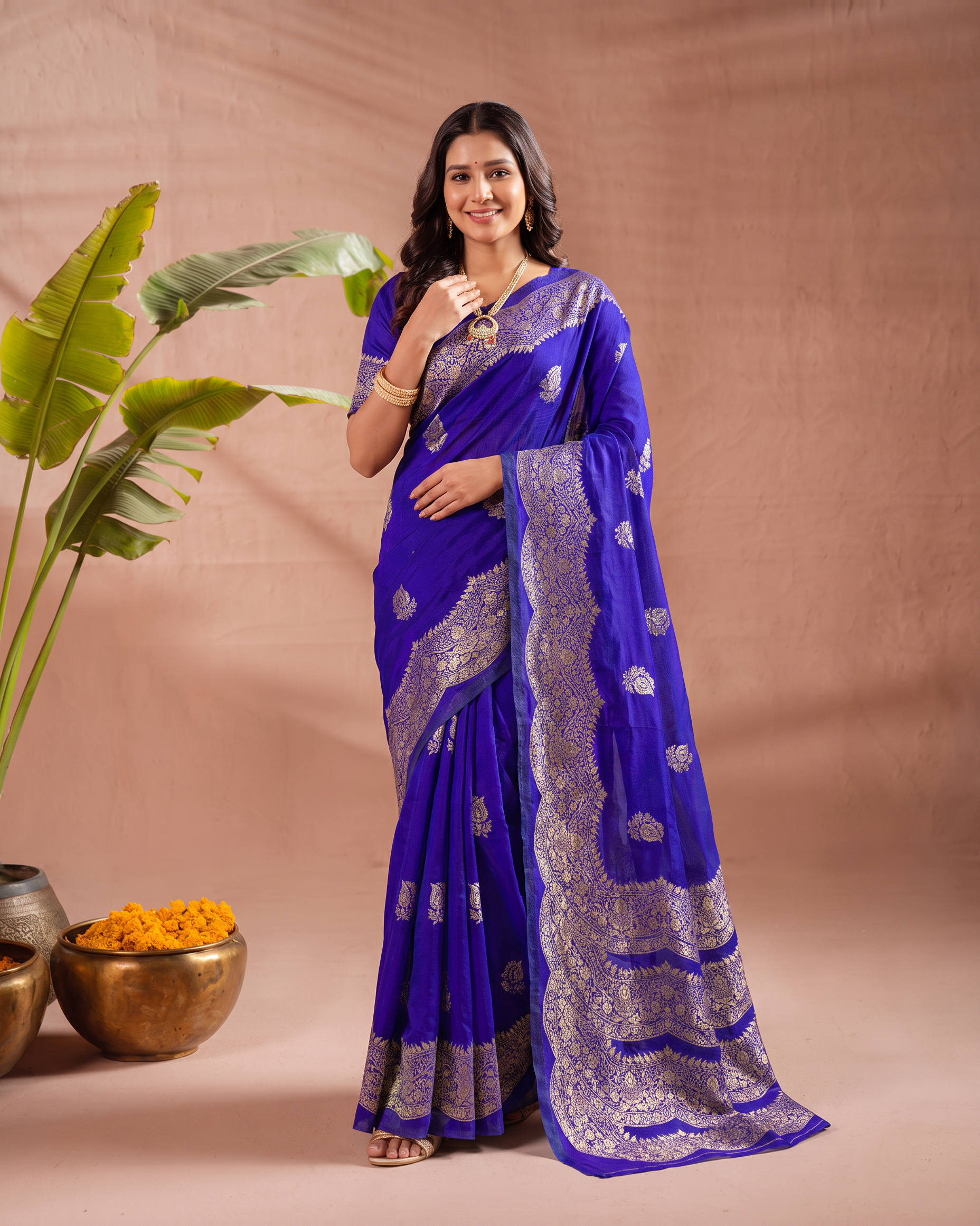 Aaradhya Peacock Pallu Banarasi Silk Saree - Royal Blue - full saree hero