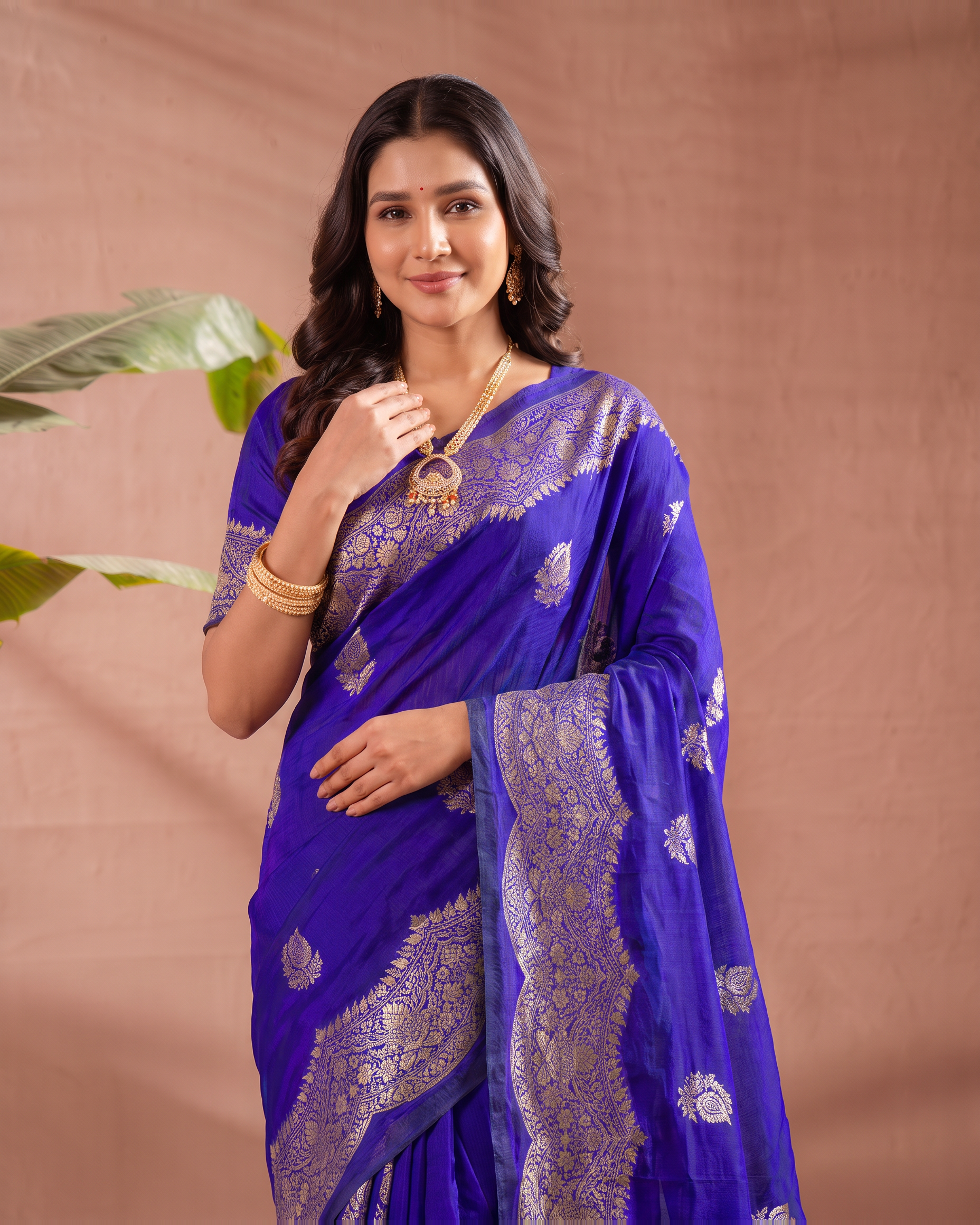 Aaradhya Peacock Pallu Paithani Silk Saree - Royal Blue - upper closeup