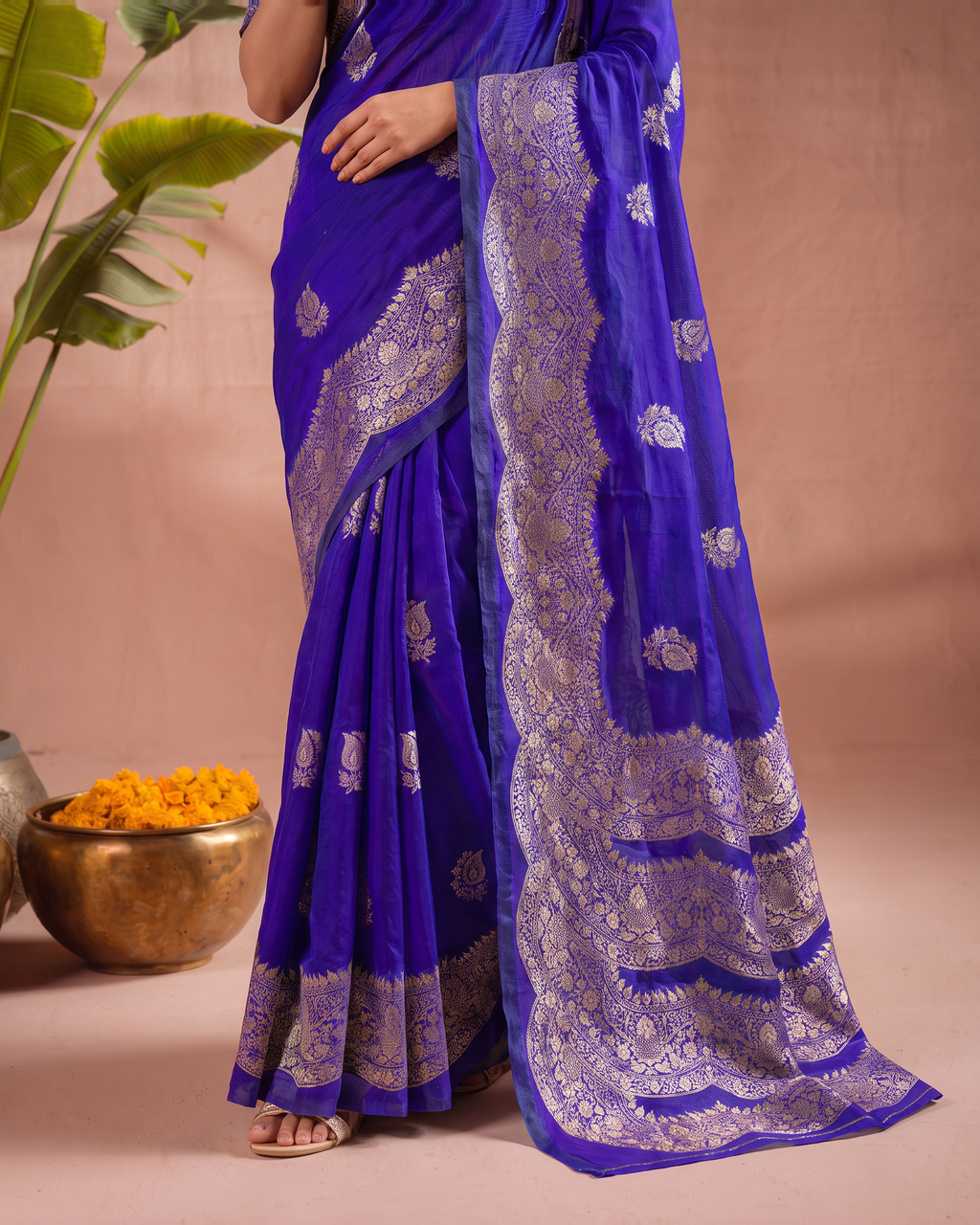 Aaradhya Peacock Pallu Paithani Silk Saree - Royal Blue - lower border closeup