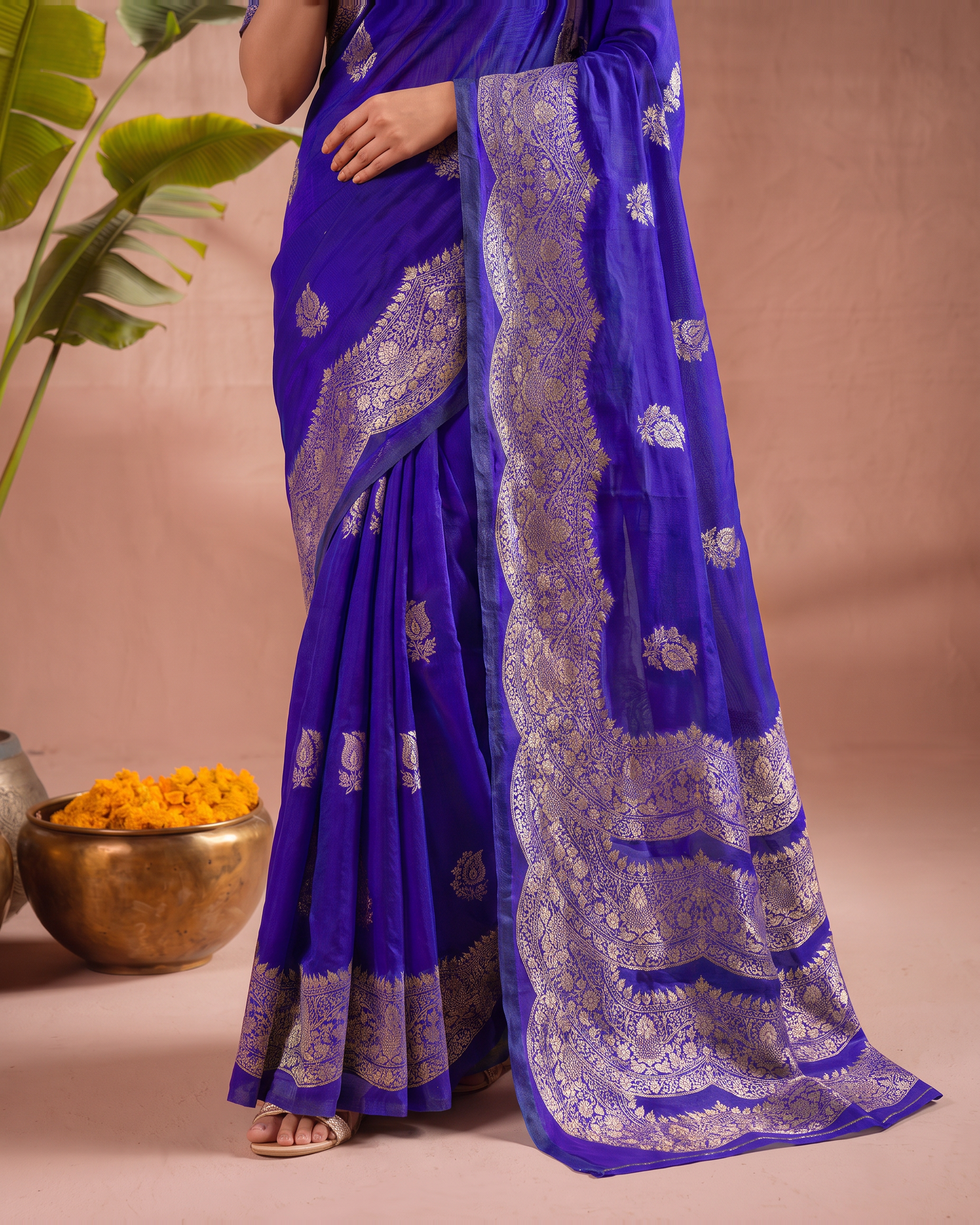 Aaradhya Peacock Pallu Paithani Silk Saree - Royal Blue - lower border closeup