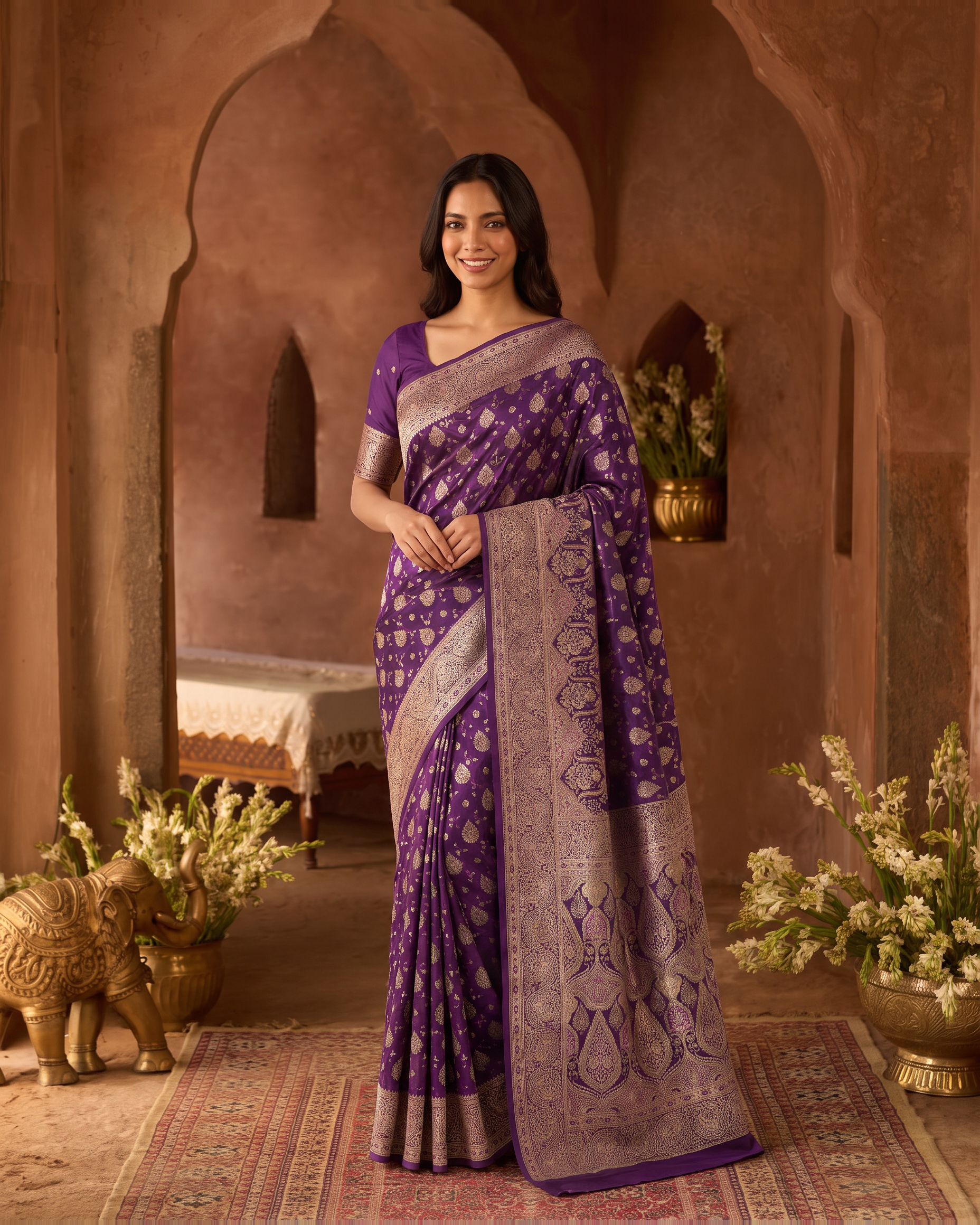 Aranya Jewel Tone Festive Saree with Rich Designer Pallu - Purple - full saree hero