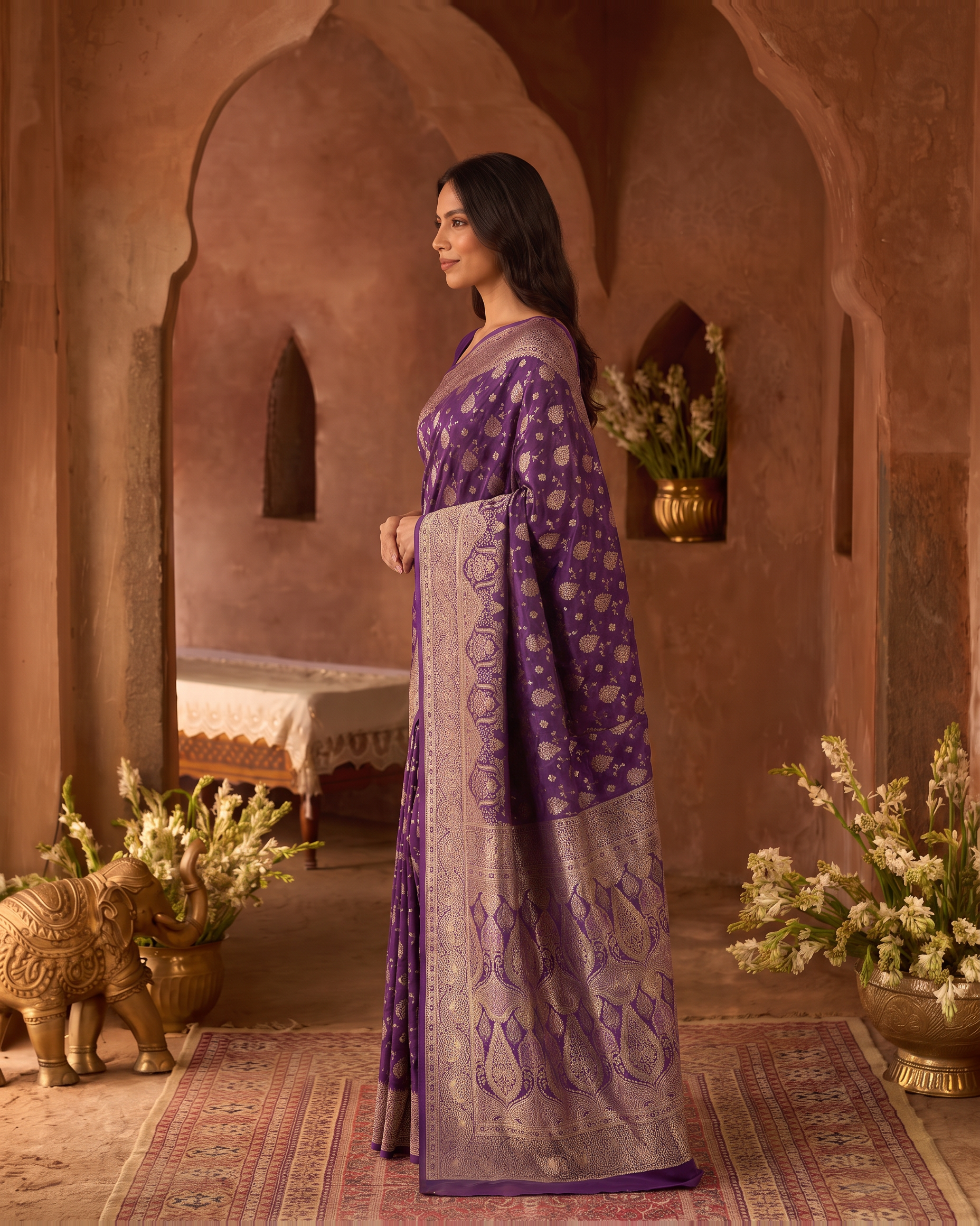 Aranya Jewel Tone Festive Saree with Rich Designer Pallu - Purple - side